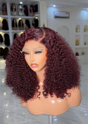 16 inches burgundy pixie 5by5 closure wig