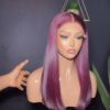 16 inches burgundy bonestraight 5by5 closure wig