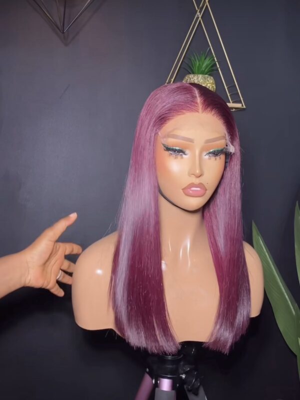 16 inches burgundy bonestraight 5by5 closure wig
