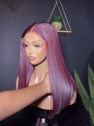 16 inches burgundy bonestraight 5by5 closure wig