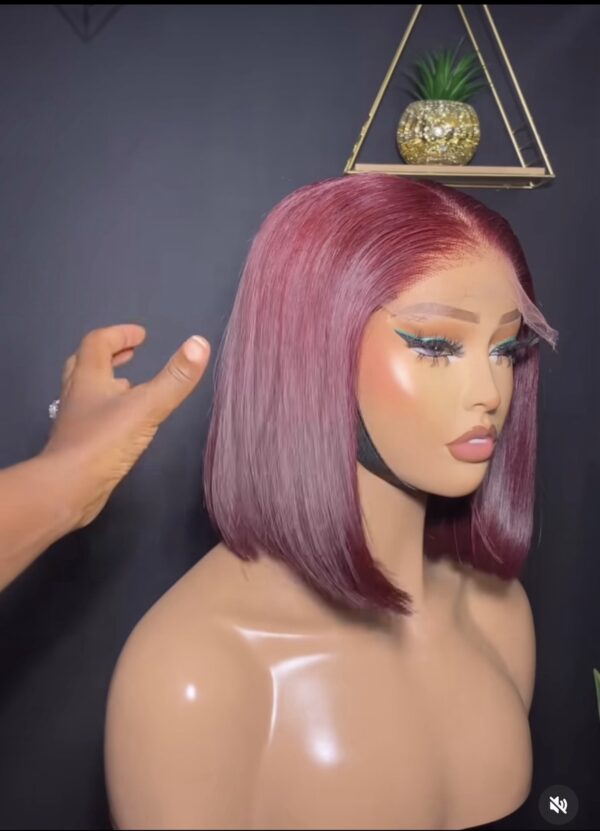 10 inches burgundy bonestraight 5by5 closure wig