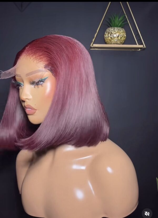 10 inches burgundy bonestraight 5by5 closure wig