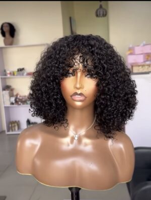 12 inches pixie curl fringe wig