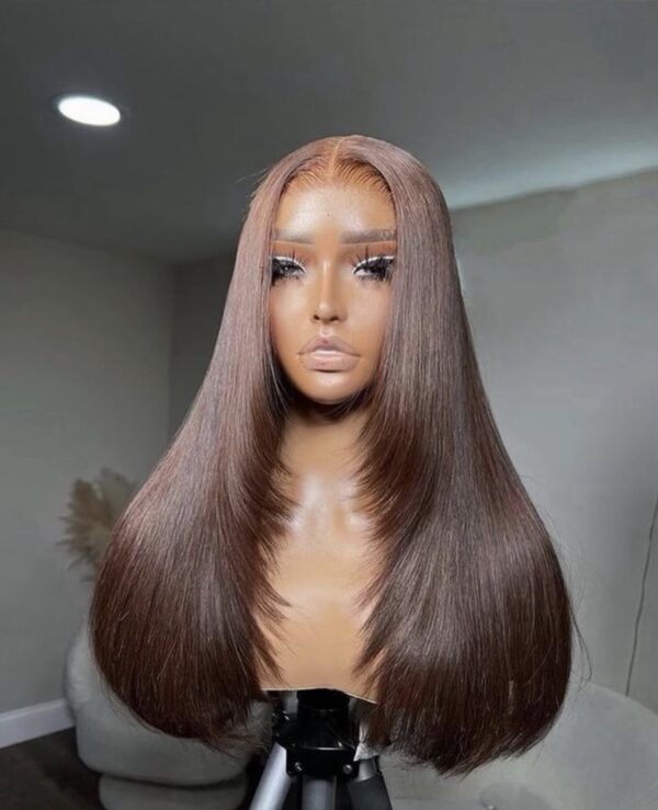 16 & 18 inches Brown layered bonestraight 5by5 closure wig