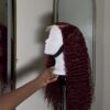 20 inches wine pixie curl paired with a 5by5 closure