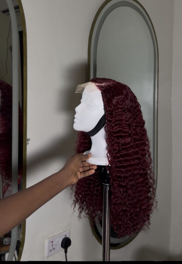 20 inches wine pixie curl paired with a 5by5 closure