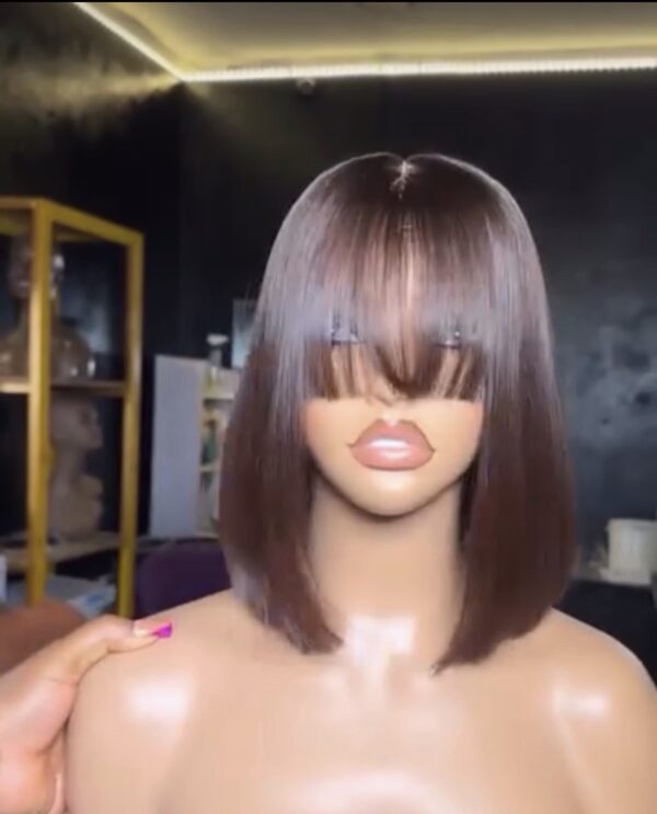 10 inches brown fringe bonestraigt closure wig