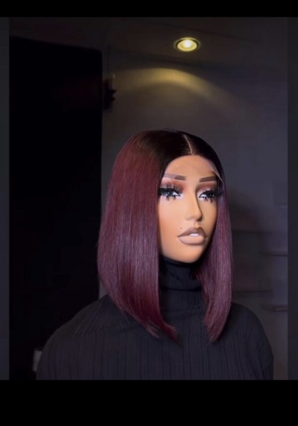 10 inches burgundy bonestraight closure wig